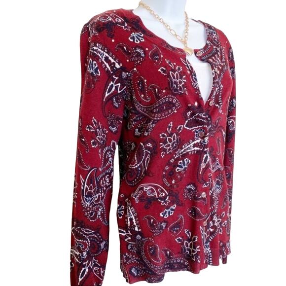 CROFT & BARROW Maroon Paisley Print Cardigan, M, NWT! - Picture 4 of 8